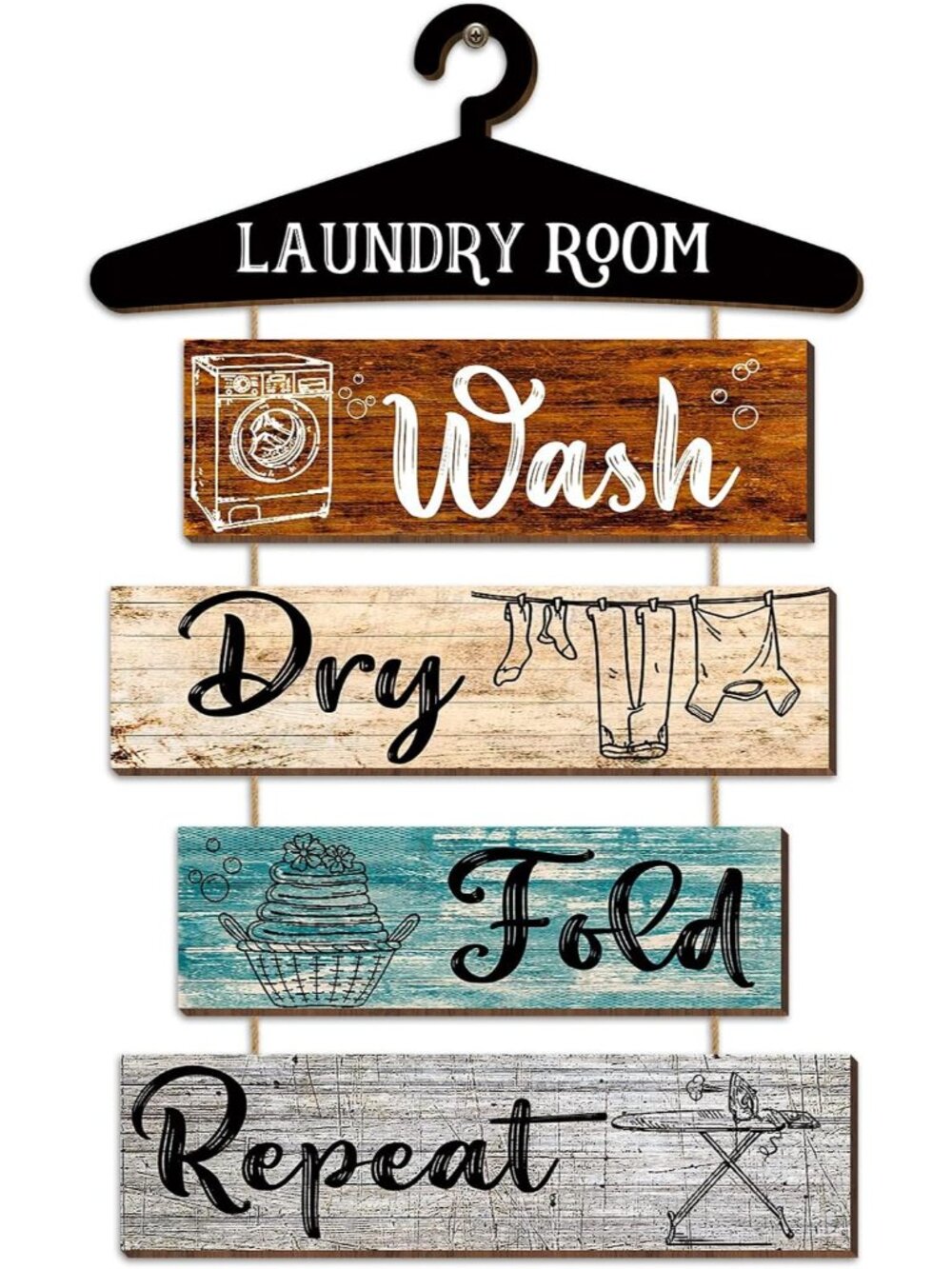 5 Pcs Laundry Room Decor Sign Wash Dry Fold,Multicolored Backing